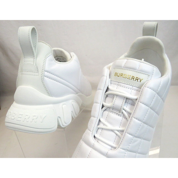 $850 BURBERRY AXBURTON WHITE CHECK QUILTED LEATHER LOGO SNEAKERS 9 US 42 ITALY - Picture 4 of 15